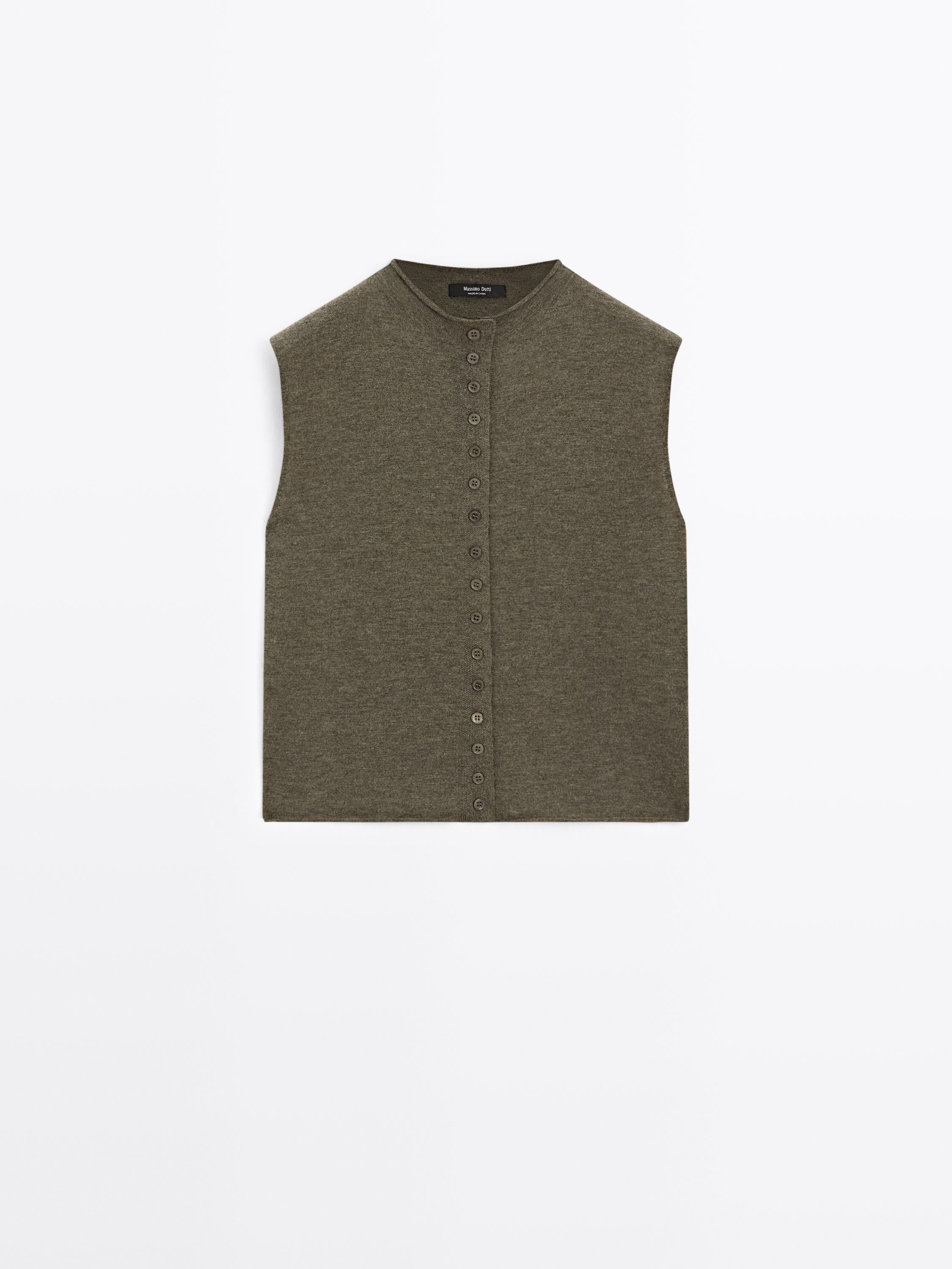 Cropped wool blend knit vest